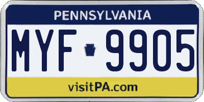 PA license plate MYF9905