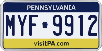 PA license plate MYF9912
