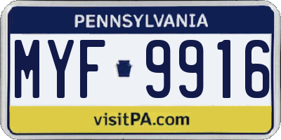 PA license plate MYF9916
