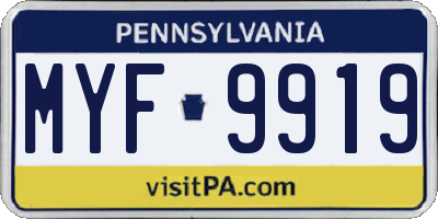 PA license plate MYF9919
