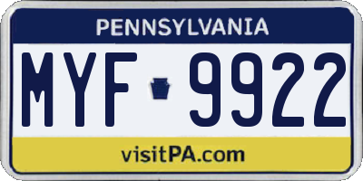 PA license plate MYF9922
