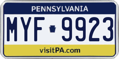 PA license plate MYF9923