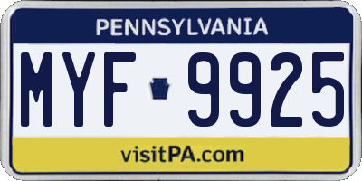 PA license plate MYF9925