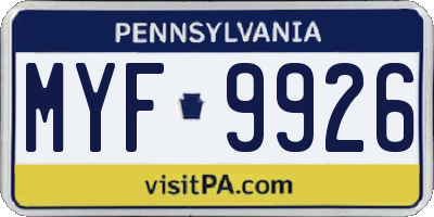 PA license plate MYF9926