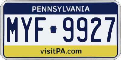 PA license plate MYF9927