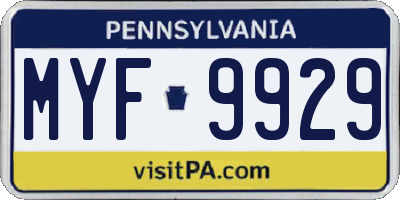 PA license plate MYF9929
