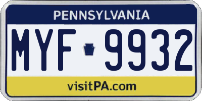 PA license plate MYF9932