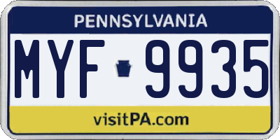 PA license plate MYF9935