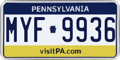 PA license plate MYF9936