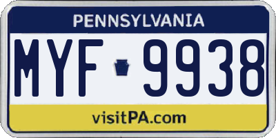 PA license plate MYF9938