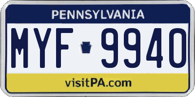 PA license plate MYF9940