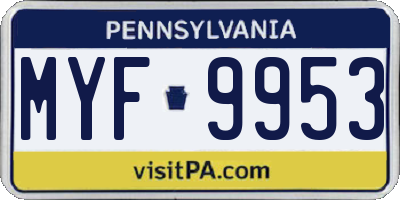 PA license plate MYF9953