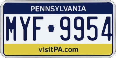 PA license plate MYF9954