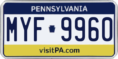 PA license plate MYF9960