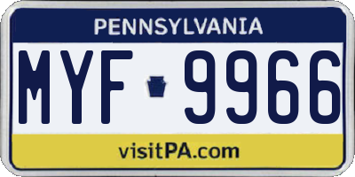 PA license plate MYF9966
