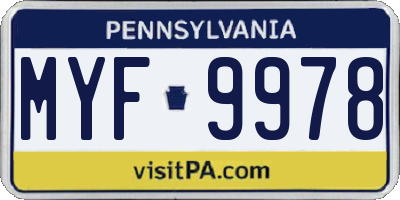 PA license plate MYF9978