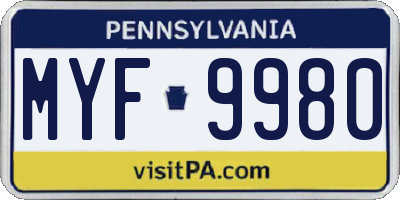 PA license plate MYF9980