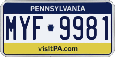 PA license plate MYF9981