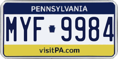 PA license plate MYF9984