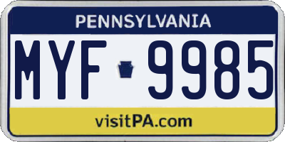 PA license plate MYF9985