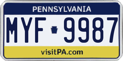 PA license plate MYF9987