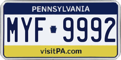 PA license plate MYF9992