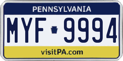 PA license plate MYF9994