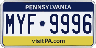 PA license plate MYF9996