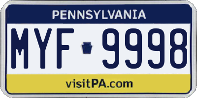 PA license plate MYF9998
