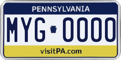 PA license plate MYG0000