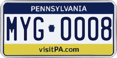 PA license plate MYG0008
