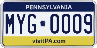 PA license plate MYG0009