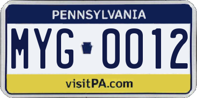 PA license plate MYG0012