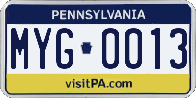 PA license plate MYG0013