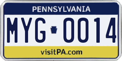 PA license plate MYG0014