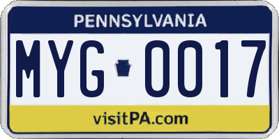 PA license plate MYG0017