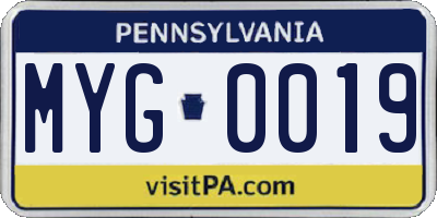 PA license plate MYG0019