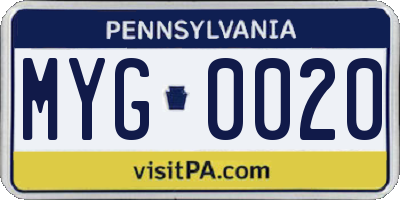 PA license plate MYG0020