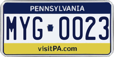 PA license plate MYG0023