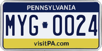 PA license plate MYG0024