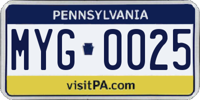 PA license plate MYG0025