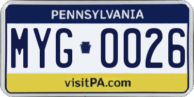 PA license plate MYG0026