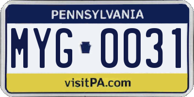 PA license plate MYG0031
