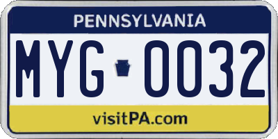 PA license plate MYG0032