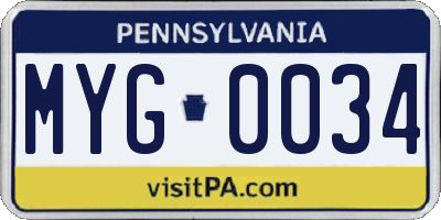 PA license plate MYG0034