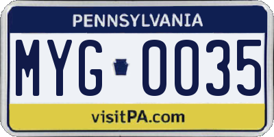 PA license plate MYG0035