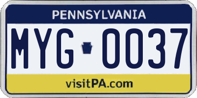 PA license plate MYG0037