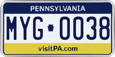 PA license plate MYG0038