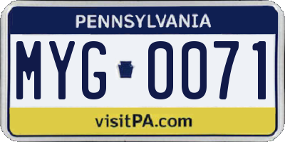 PA license plate MYG0071