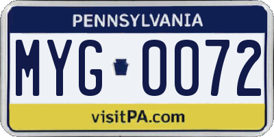 PA license plate MYG0072